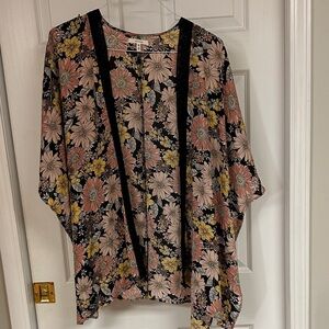 Maurices Floral Print Kimono with Pink and Yellow Accents